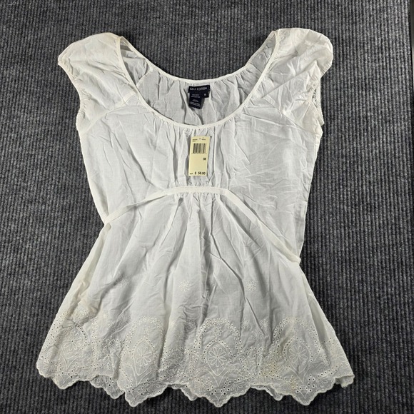 Max Edition Tops - Max Edition White Cotton Eyelet Babydoll Top Cap Sleeve Empire Waist ABD4E30 M
